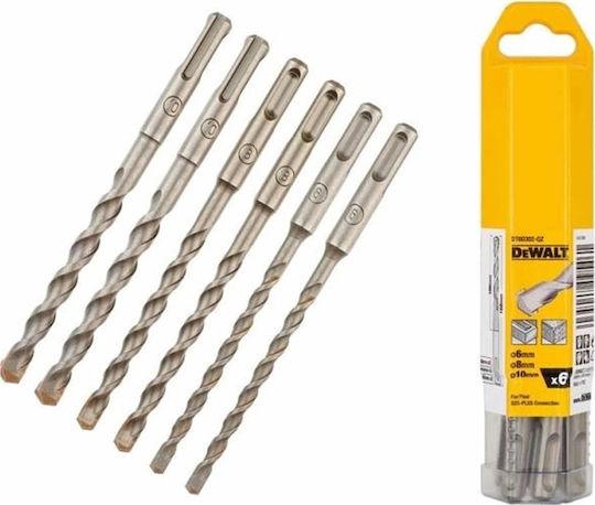 Dewalt Σετ 6 Τρυπάνια Καρβιδίου με SDS Plus Στέλεχος για Δομικά Υλικά DT60302