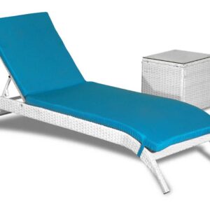 Ξαπλώστρα Rattan με Μαξιλάρι & Ρόδες Λευκή με Τραπεζάκι 2τμχ 195x58x84εκ. 203451