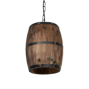 GLOBOSTAR® BARREL 00890 Vintage Κρεμαστό Φωτιστικό Οροφής με Ντουί 1 x E27 AC 220-240V IP20 - Kαφέ - Μ24 x Π24 x Υ29cm