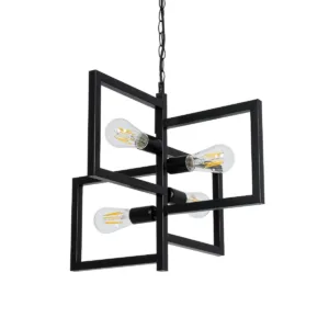 GLOBOSTAR® LOOP 00904 Μοντέρνο Κρεμαστό Φωτιστικό Οροφής με Ντουί 4 x E27 AC 220-240V IP20 - Μαύρο - Μ52 x Π52 x Υ42cm