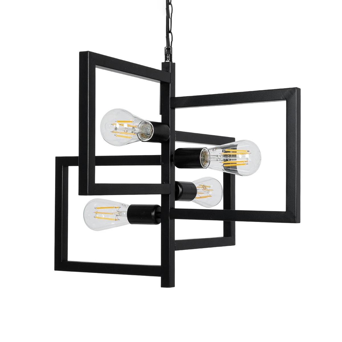 GLOBOSTAR® LOOP 00904 Μοντέρνο Κρεμαστό Φωτιστικό Οροφής με Ντουί 4 x E27 AC 220-240V IP20 - Μαύρο - Μ52 x Π52 x Υ45cm - Image 7