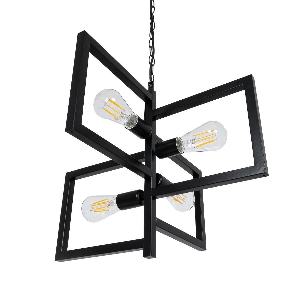 GLOBOSTAR® LOOP 00904 Μοντέρνο Κρεμαστό Φωτιστικό Οροφής με Ντουί 4 x E27 AC 220-240V IP20 - Μαύρο - Μ52 x Π52 x Υ45cm - Image 8