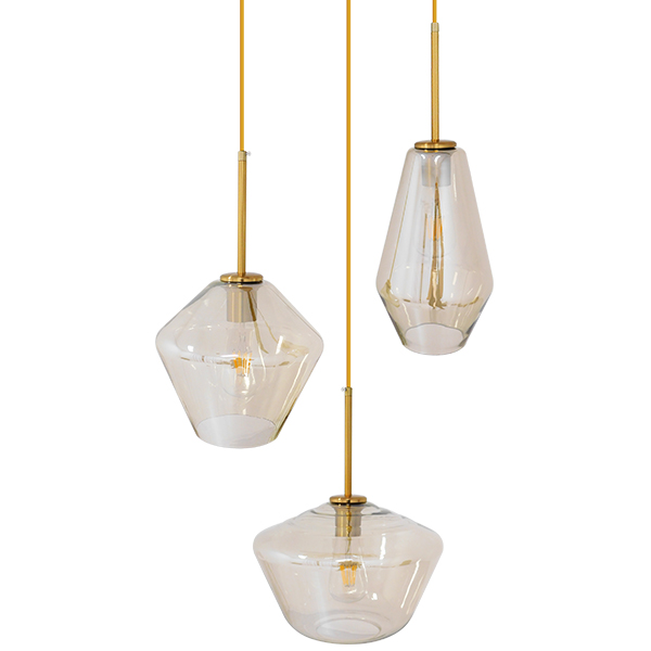 GLOBOSTAR® AMARIS 00978 Μοντέρνο Κρεμαστό Φωτιστικό Οροφής με Ντουί 3 x E27 AC 220-240V IP20 - Χρυσό & Μελί - Μ50 x Π50 x Υ30cm - Image 2