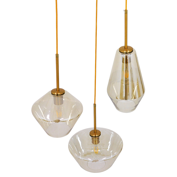 GLOBOSTAR® AMARIS 00978 Μοντέρνο Κρεμαστό Φωτιστικό Οροφής με Ντουί 3 x E27 AC 220-240V IP20 - Χρυσό & Μελί - Μ50 x Π50 x Υ30cm - Image 3