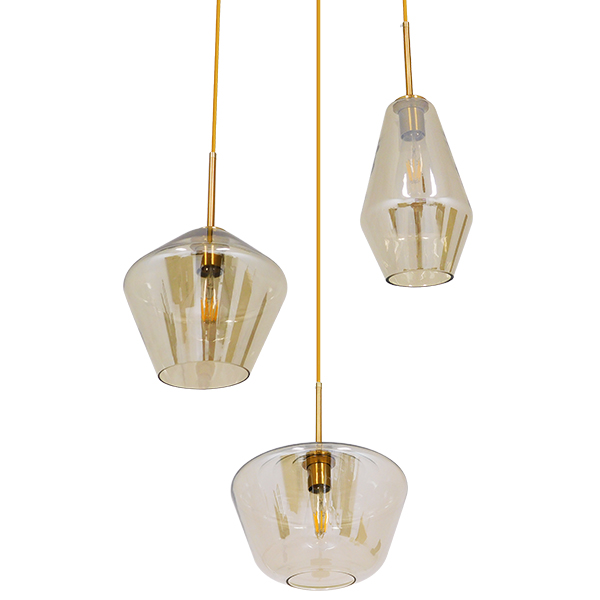 GLOBOSTAR® AMARIS 00978 Μοντέρνο Κρεμαστό Φωτιστικό Οροφής με Ντουί 3 x E27 AC 220-240V IP20 - Χρυσό & Μελί - Μ50 x Π50 x Υ30cm - Image 4