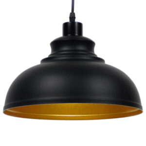 GLOBOSTAR® ANDY 01000 Μοντέρνο Κρεμαστό Φωτιστικό Οροφής με Ντουί 1 x E27 AC 220-240V IP20 - Μαύρο & Χρυσό - Μ35 x Π35 x Υ28cm