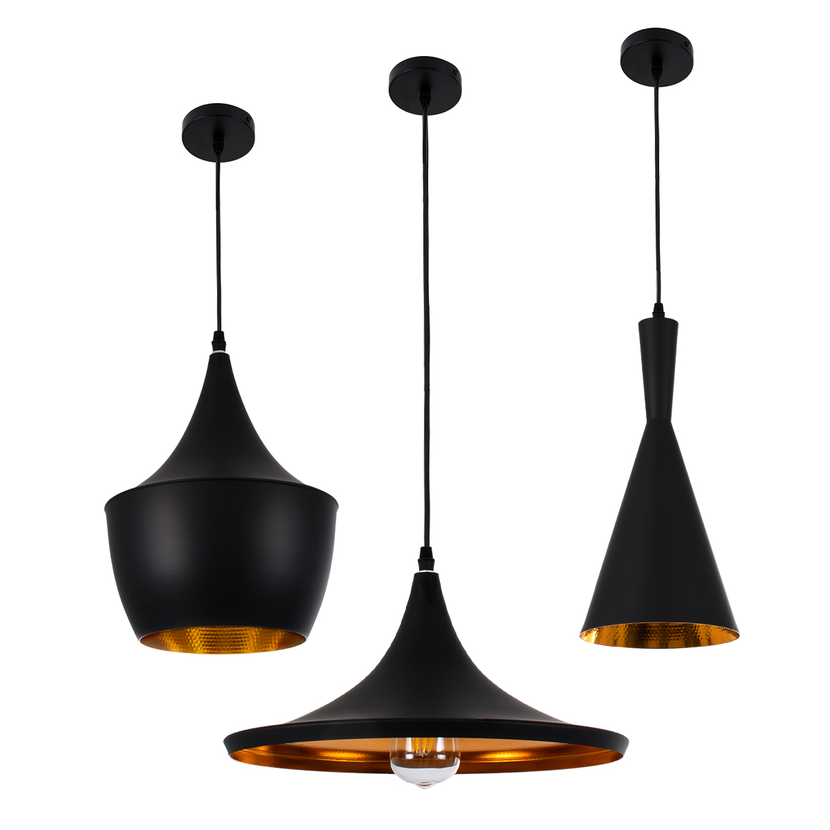 GLOBOSTAR® SHANGHAI 01025 Μοντέρνο Κρεμαστό Φωτιστικό Οροφής με Ντουί 3 x E27 AC 220-240V IP20 - Μαύρο & Χρυσό - Μ79.5 x Π79.5 x Υ38cm - Σετ 3 Τεμαχίων - Image 6