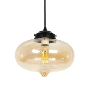 GLOBOSTAR® QUINN 01029 Vintage Κρεμαστό Φωτιστικό Οροφής με Ντουί 1 x E27 AC 220-240V IP20 - Μελί & Μαύρο - Μ26 x Π26 x Υ20cm
