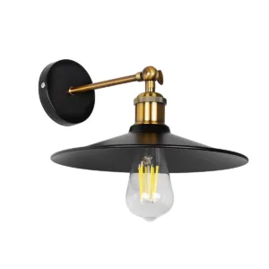 GLOBOSTAR® MINIMALL 01039 Vintage Φωτιστικό Τοίχου - Απλίκα με Ντουί 1 x E27 AC 220-240V IP20 - Μαύρο & Χρυσό - Μ22 x Π39 x Υ18cm