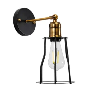 GLOBOSTAR® CATEL 01054 Vintage Φωτιστικό Τοίχου - Απλίκα με Ντουί 1 x E27 AC 220-240V IP20 - Μαύρο & Χρυσό - Μ15 x Π26 x Υ31cm
