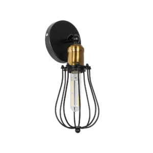 GLOBOSTAR® CATEL 01056 Vintage Φωτιστικό Τοίχου - Απλίκα με Ντουί 1 x E27 AC 220-240V IP20 - Μαύρο & Χρυσό - Μ12 x 15 x Υ32cm