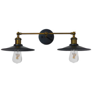 GLOBOSTAR® MINIMALL 01069 Vintage Φωτιστικό Τοίχου - Απλίκα με Ντουί 2 x E27 AC 220-240V IP20 - Μαύρο & Χρυσό - Μ30 x Π60 x Υ18cm