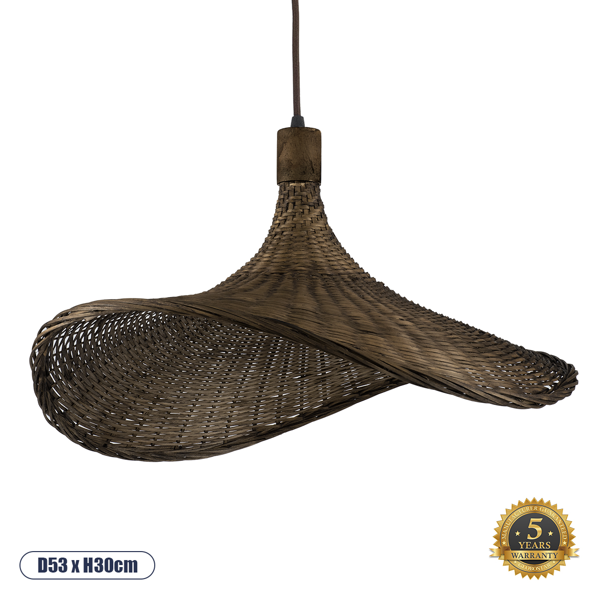 GLOBOSTAR® CUBA 01720 Boho Κρεμαστό Φωτιστικό Οροφής με Ντουί 1 x E27 AC 220-240V IP20 - Καφέ - Μ53 x Π53 x Υ30cm
