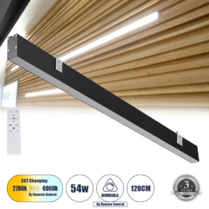 GLOBOSTAR® FELIX 61028-W Μοντέρνο Φωτιστικό Τοίχου - Απλίκα LED 54W 6500lm 120° AC 220-240V IP20 Ρυθμιζόμενο Λευκό CCT με On/Off 2700K/4500K/6000K - Lumileds SMD Chip - Μαύρο Ματ - Μ120 x Π3.5 x Υ7cm - 3 Χρόνια Εγγύηση