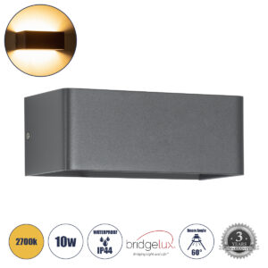 GLOBOSTAR® CIRCOA 60543 Μοντέρνο Φωτιστικό Τοίχου - Απλίκα LED 10W 1000lm 60° AC 220-240V IP44 Θερμό Λευκό 2700K - Bridgelux COB Chip & TÜV SÜD Driver - Γκρι Ανθρακί Ματ - Μ20 x Π8 x Υ10cm - 5 Χρόνια Εγγύηση