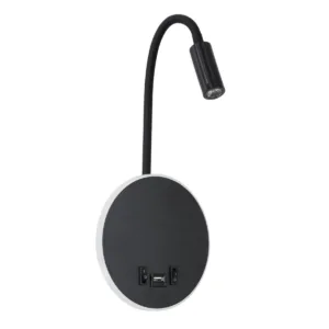 GLOBOSTAR® GOOSE 60883 Μοντέρνο Φωτιστικό Τοίχου - Απλίκα Ξενοδοχείου Reading Light με Φορτιστή USB 3A LED 6W 600lm 36° & 360° AC 220-240V IP20 Φυσικό Λευκό 4500K - CREE XPE & Lumileds SMD Chip & TÜV SÜD Driver - Μαύρο Ματ - Μ15.5 x Π15 x Υ30.5cm - 3 Χρόνια Εγγύηση