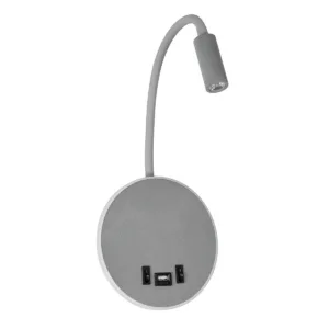 GLOBOSTAR® GOOSE 61694 Μοντέρνο Φωτιστικό Τοίχου - Απλίκα Ξενοδοχείου Reading Light με Φορτιστή USB 3A LED 6W 540lm 36° & 360° AC 220-240V IP20 Θερμό Λευκό 2700K - CREE XPE & Lumileds SMD Chip - Γκρι Ανθρακί Ματ - Μ15.5 x Π15 x Υ30.5cm - 3 Χρόνια Εγγύηση