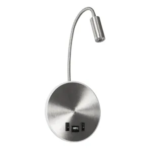 GLOBOSTAR® GOOSE 61696 Μοντέρνο Φωτιστικό Τοίχου - Απλίκα Ξενοδοχείου Reading Light με Φορτιστή USB 3A LED 6W 540lm 36° & 360° AC 220-240V IP20 Θερμό Λευκό 2700K - CREE XPE & Lumileds SMD Chip - Νίκελ Βούρτσας - Μ15.5 x Π15 x Υ30.5cm - 3 Χρόνια Εγγύηση