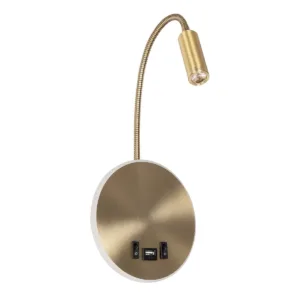 GLOBOSTAR® GOOSE 61697 Μοντέρνο Φωτιστικό Τοίχου - Απλίκα Ξενοδοχείου Reading Light με Φορτιστή USB 3A LED 6W 540lm 36° & 360° AC 220-240V IP20 Θερμό Λευκό 2700K - CREE XPE & Lumileds SMD Chip - Χρυσό Βούρτσας - Μ15.5 x Π15 x Υ30.5cm - 3 Χρόνια Εγγύηση