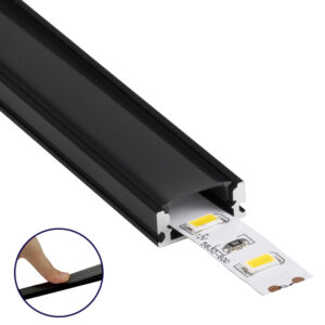 GLOBOSTAR® ALP-LINEAR SURFABO 70806-3M Επιφανειακό Προφίλ Αλουμινίου με Μαύρο Φιμέ Πατητό Κάλυμμα για Ταινίες LED IP20 - Μαύρο - Μ300 x Π1.6 x Υ0.7cm - Πακέτο 5 Τεμαχίων