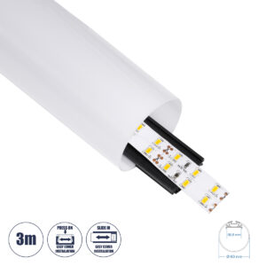 GLOBOSTAR® ALP-ROUND TUBIT 70856-3M Επιφανειακό & Κρεμαστό Προφίλ Αλουμινίου με Λευκό Γαλακτερό Πατητό Κάλυμμα για Ταινίες LED IP20 - Μαύρο & Λευκό - Μ300 x Π6 x Υ6cm