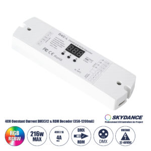 GLOBOSTAR® SKYDANCE-D4C-L 73146 DC DMX Master Dimmer / Controller / Decoder Υψηλής Ταχύτητας με 4 x 1A 54W Κανάλια DC 12-48V 4A 216W Max IP20 - DMX512 & RDM - Μ17 x Π5 x Υ2.5cm - 5 Χρόνια Εγγύηση