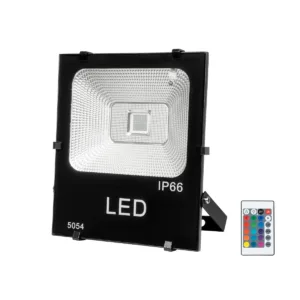 GLOBOSTAR® RGBFLOOD 75602 Προβολέας με IR Ασύρματο Χειριστήριο LED 50W 3250lm 120° AC 220-240V Αδιάβροχο IP66 Πολύχρωμο RGB Dimmable - COB Chip - Μαύρο Ματ - Μ22 x Π5.5 x Υ28cm - 2 Χρόνια Εγγύηση