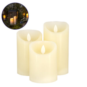 GLOBOSTAR® FIREFLAME 79555 Διακοσμητικό Κερί Παραφίνης με Εφέ Κινούμενης Φλόγας & IR Ασύρματο Χειριστήριο LED 0.5W 25lm 120° DC 3V με 2xAA Μπαταρίες IP20 Θερμό Λευκό 2700K Dimmable - Μπεζ -Μ7.5 x Π7.5 x Υ15cm - Πακέτο 3 Τεμαχίων - 1 Χρόνο Εγγύηση