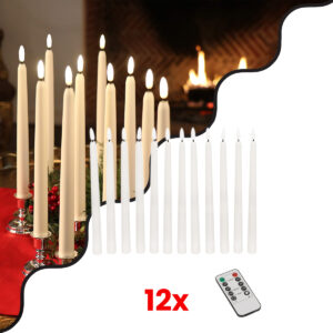 GLOBOSTAR® CANDLESTICKS 79564 Διακοσμητικό Κερi Κηροπηγίου με Εφέ Κινούμενης Φλόγας & IR Ασύρματο Χειριστήριο LED 0.5W 25lm 180° DC 3V με 2xAA Μπαταρίες IP20 Θερμό Λευκό 2700K - Λευκό - Μ2 x Π2 x Υ27.5cm - Πακέτο 12 Τεμαχίων - 2 Χρόνια Εγγύηση