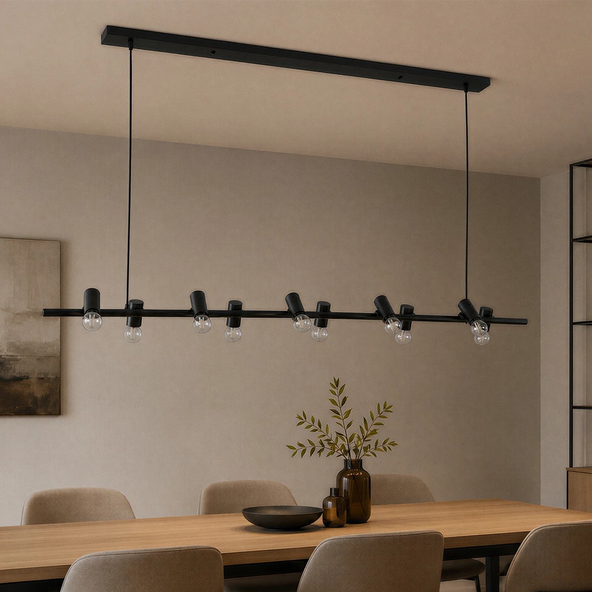 GLOBOSTAR® ALFREDA 01242 Μοντέρνο Κρεμαστό Φωτιστικό Οροφής με Ντουί 10 x E27 AC 220-240V IP20 - Μαύρο - Μ140 x Π18 x Υ7cm - Image 2