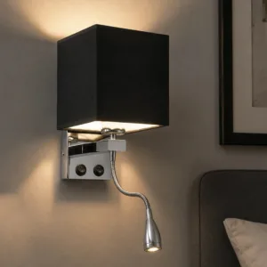 GLOBOSTAR® ELEGANT 01494 Μοντέρνο Φωτιστικό Τοίχου - Απλίκα Ξενοδοχείου Reading Light με Ντουί 1 x E27 LED 3W 270lm 36° AC 220-240V IP20 Θερμό Λευκό 2700K - CREE XPE Chip - Ασημί & Μαύρο - Μ17 x Π21 x Υ43cm - 2 Χρόνια Εγγύηση