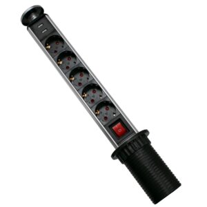 GloboStar® 79632 Χωνευτό Πτυσσόμενο Πολύμπριζο με 5 Πρίζες Ασφαλείας EU Σούκο AC 230V Max 5000W & 2 Εξόδους USB DC 5V Max 3A 18W & Ενσωματωμένο Διακόπτη Οn/Off