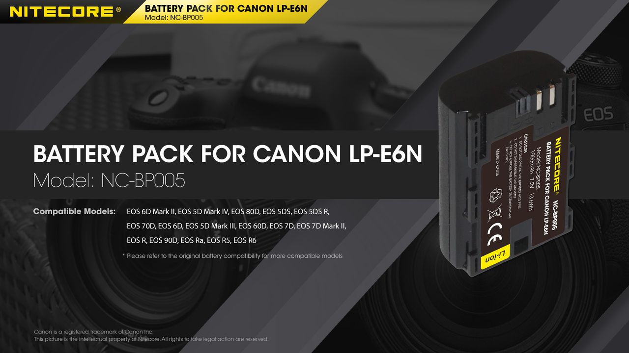 ΜΠΑΤΑΡΙΑ NITECORE for Canon LP-E6N, 7.2V, 1900mAh, 13.6Wh - Image 2
