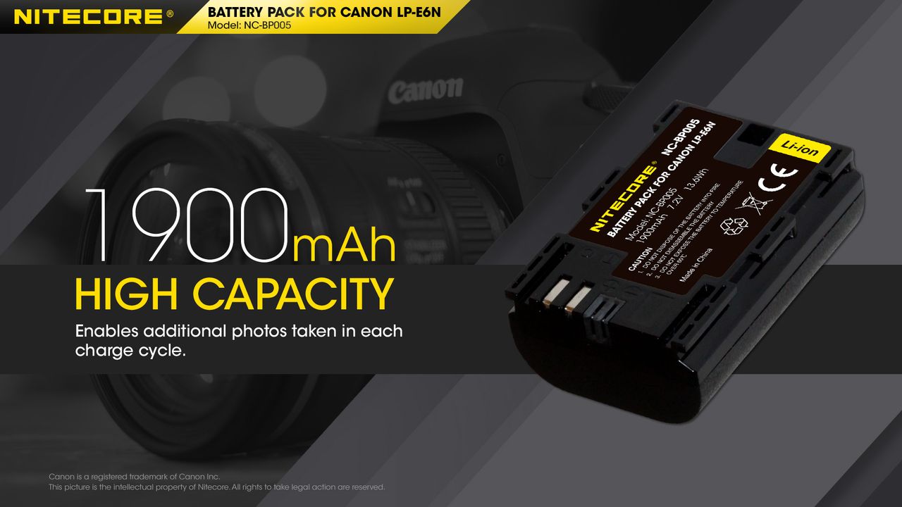 ΜΠΑΤΑΡΙΑ NITECORE for Canon LP-E6N, 7.2V, 1900mAh, 13.6Wh - Image 3
