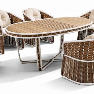 Τραπεζαρία Rattan Σέτ 7 Τεμαχίων ,Με Αλουμίνιο Σκελετό ,200 x 100cm (#202690)
