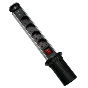 GloboStar® 79631 Χωνευτό Πτυσσόμενο Πολύμπριζο με 4 Πρίζες Ασφαλείας EU Σούκο AC 230V Max 4000W & 2 Εξόδους USB DC 5V Max 3A 18W & Ενσωματωμένο Διακόπτη Οn/Off