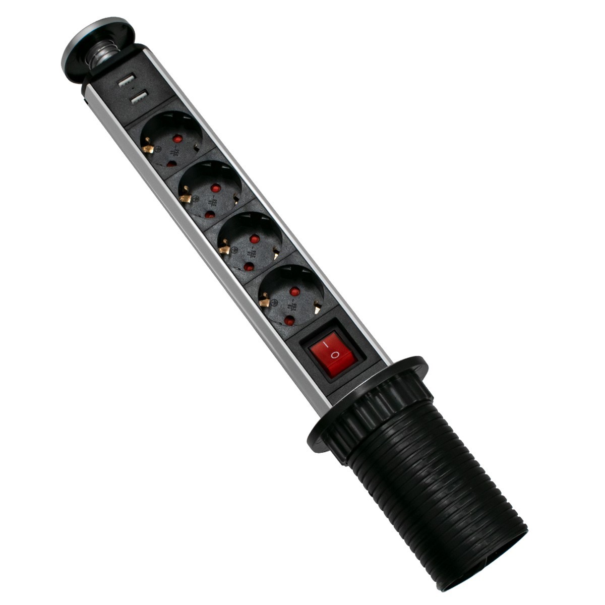 GloboStar® 79631 Χωνευτό Πτυσσόμενο Πολύμπριζο με 4 Πρίζες Ασφαλείας EU Σούκο AC 230V Max 4000W & 2 Εξόδους USB DC 5V Max 3A 18W & Ενσωματωμένο Διακόπτη Οn/Off