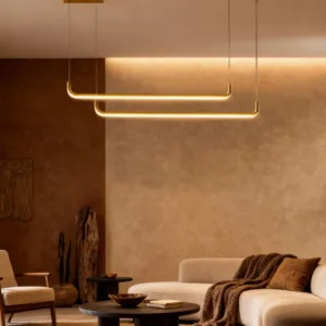 kelvo® LINARIA KLV-101-0260 Κρεμαστό Φωτιστικό Οροφής LED 72W 7200lm 180° AC 220-240V IP20 Ρυθμιζόμενο Λευκό CCT με Χειριστήριο από 2700K έως 6000K Dimmable - Lumileds SMD Chip - Σατινέ Χρυσό Βούρτσας - Μ144 x Π4 x Υ20cm - 3 Χρόνια Εγγύηση