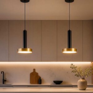 kelvo® ZANE KLV-101-0349 Κρεμαστό Φωτιστικό Οροφής LED 18W 1800lm 120° AC 220-240V IP20 Ρυθμιζόμενο Λευκό CCT με Χειριστήριο από 2700K έως 6000K Dimmable - Lumileds SMD Chip - Σατινέ Χρυσό Βούρτσας & Μαύρο Ματ - Μ15 x Π15 x Υ20cm - 3 Χρόνια Εγγύηση