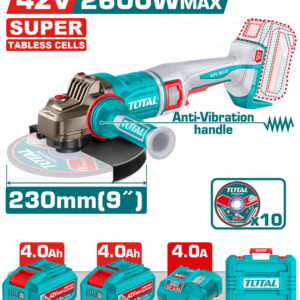 TOTAL ΕΠΑΓΓ. ΣΕΤ ΓΩΝΙΑΚΟΣ ΤΡΟΧΟΣ 230mm ΜΠΑΤ. Li-ion 42V / 4Ah / 2 ΜΠΑΤ BL Motor TABLESS CELLS (TAGLI4260182)