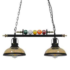 GLOBOSTAR® BILLIARD 00972 Vintage Κρεμαστό Φωτιστικό Οροφής με Ντουί 2 x E27 AC 220-240V IP20 - Mαύρο & Μελί - Μ71 x Π25 x Υ30cm