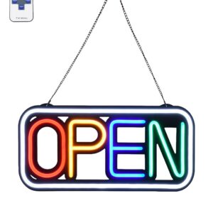 GloboStar® 85857 Φωτιστικό Ταμπέλα Φωτεινή Επιγραφή NEON LED Σήμανσης Animated Square OPEN 30W AC 230V με Διακόπτη On/Off και Ασύρματο Χειριστήριο IR Λευκό - Κόκκινο - Πράσινο - Κίτρινο - Γαλάζιο