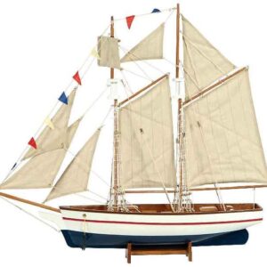 Ξύλινο Παραδοσιακό Καράβι 70cm ,Χρώμα Λευκό Μπλέ (#31098)