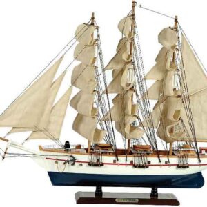 Ξύλινο Παραδοσιακό Καράβι 50 x 10 x 45 (H) cm, Χρώμα Λευκό - Μπλέ (#31110)