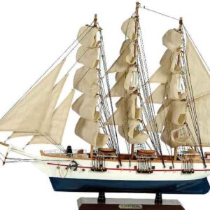 Ξύλινο Παραδοσιακό Καράβι 50 x 10 x 45 (H) cm, Χρώμα Λευκό-Μπλέ (#31113)