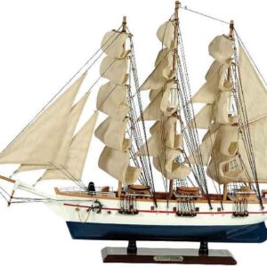 Ξύλινο Παραδοσιακό Καράβι 120 x 19 x 97 (H) cm, Χρώμα Λευκό-Μπλέ (#31119)