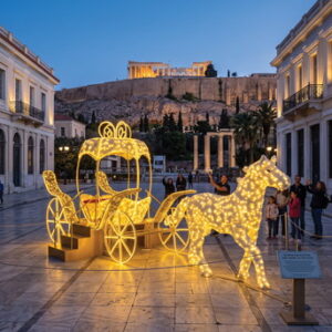 Φωτιζόμενη Άμαξα Με Μεταλλικό Σκελετό, PVC Γιρλάντα Με 6004 Led Φωτάκια Θερμού Φωτισμού Και Μπρίζα Σούκο ip65 Εξωτερικού Χώρου 530 x 150 x 250(H) (#63368)