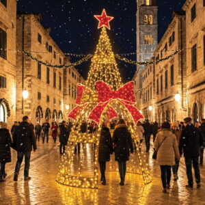 Φωτιζόμενο Χριστουγεννιάτικο Δέντρο Εξωτερικού Χώρου Με Pvc Γιρλάντα Και 7366 Led Θερμού Φωτισμού Με Μπρίζα Σούκο Ip65 300x300x600(H)cm (#64373)