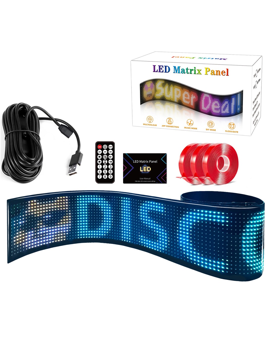 GLOBOSTAR® MATRIX GLB-106-0004 Εύκαμπτη Κυλιόμενη Ψηφιακή Επιγραφή 133x19.2cm P9 144x16 Pixel LED 10W DC 5V 2A με USB 2.0 Αδιάβροχο IP65 Πολύχρωμο RGB - Bluetooth Control μέσω iPIXEL APP - Μ133 x Π0.4 x Υ19.2cm - 2 Χρόνια Εγγύηση