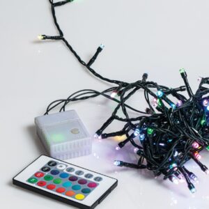180Led Φωτάκια Rgb 15 Colours Multi Flash Ip44 Με Χειριστήριο Για Προγράμματα Με Πράσινο Καλώδιο Και 5 Διαφορετικούς Φωτισμούς , (5cm Απόσταση ) 9 Μέτρα (#80116)